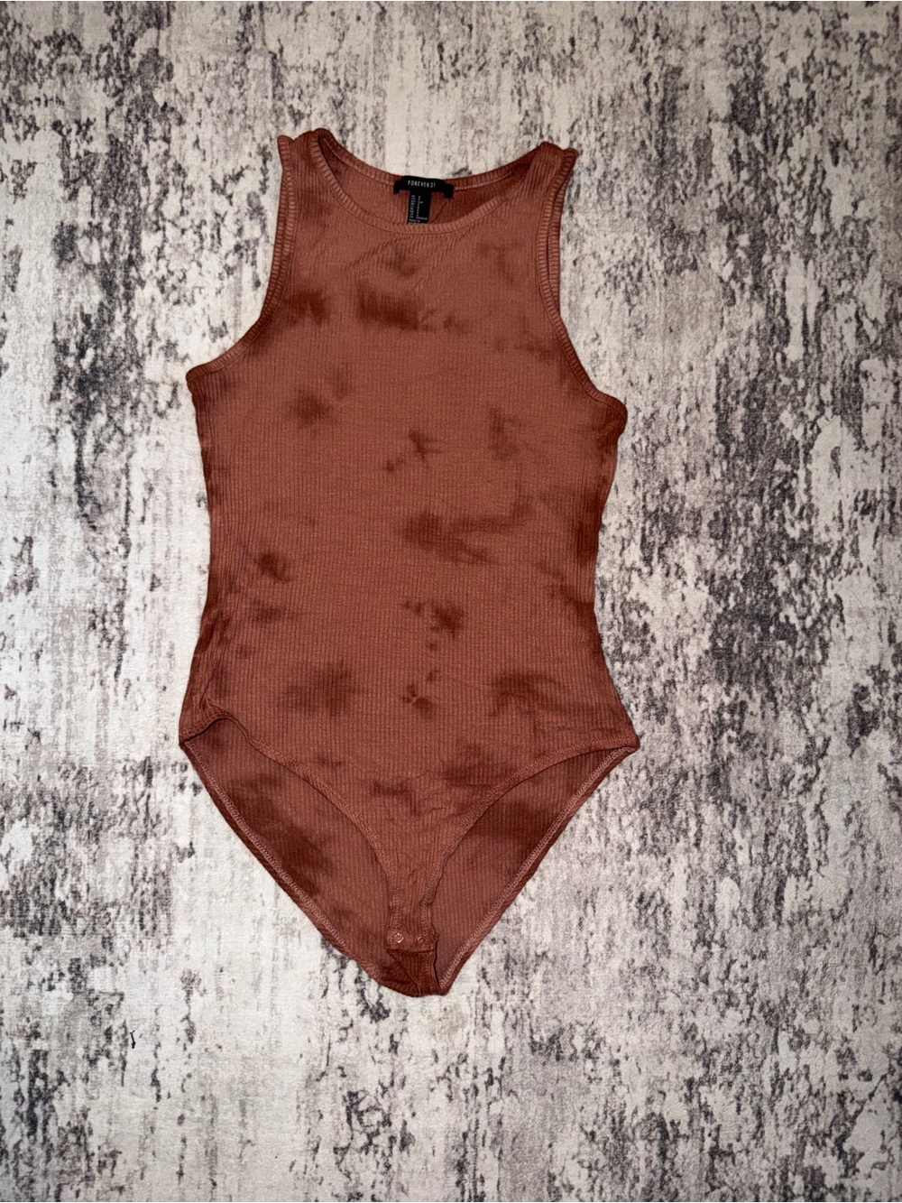 Forever 21 Burnt Orange Tie-Dye Ribbed One-Piece Bodysuit Tank Top size small